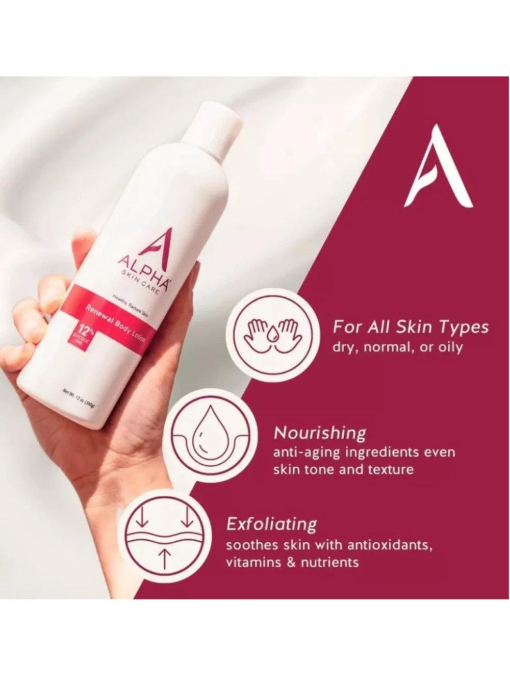 Alpha Skin Care Renewal Body Lotion with 12% Glycolic AHA 12oz 2 Pack